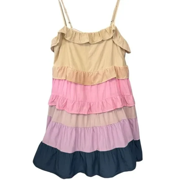 BiBi Color Blocked Ruffled Tiered Dress Medium NWT | - Picture 7 of 14